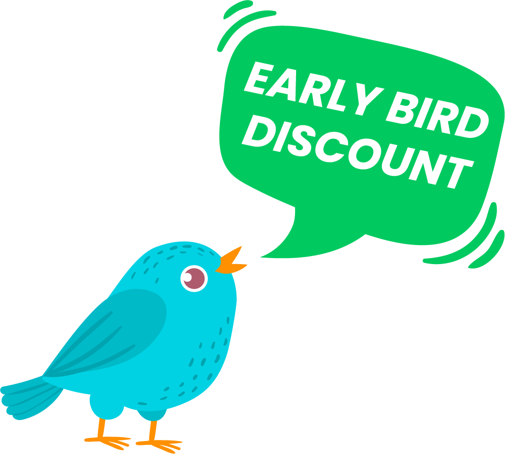 bird with speech bubble for eLuma's early bird discount